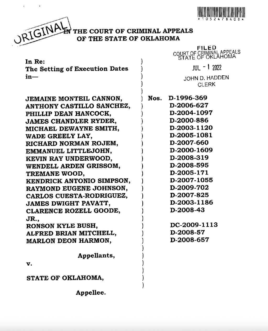 Oklahoma Court Schedules 25 Executions Between August 2022 and December 2024