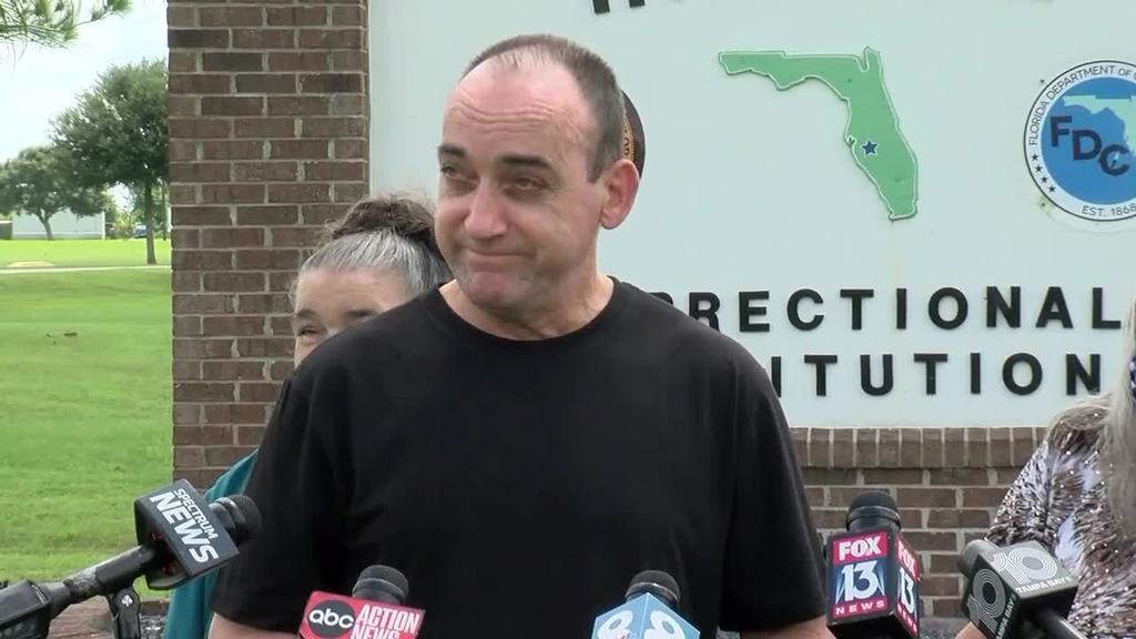 Robert DuBoise speaks to reporters outside the Hardee Correctional Institution following his release. Screenshot of WFTS, Tampa coverage of his release. Above photo: Martha Asencio-Rhine, Tampa Bay Times
