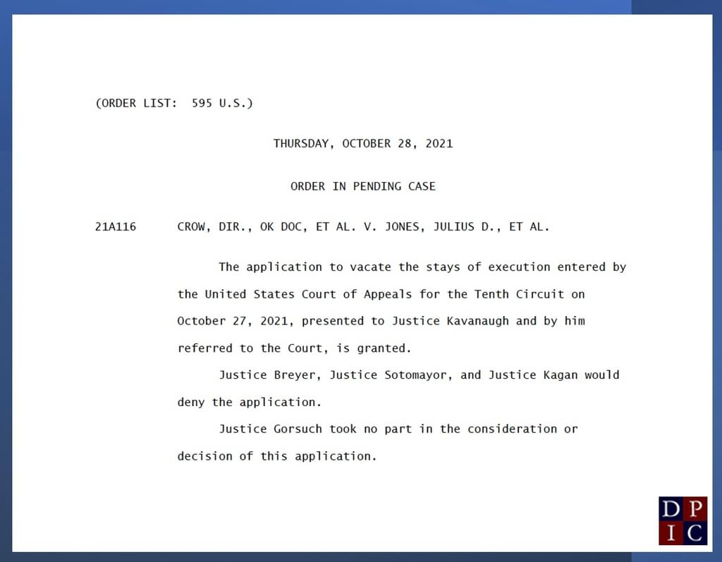 Oklahoma Executes John Grant After Supreme Court Vacates Stay; Execution Proceeds Despite Pending Trial on Constitutionality of State’s Lethal-Injection Process