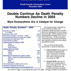 The Death Penalty in 2003: Year End Report