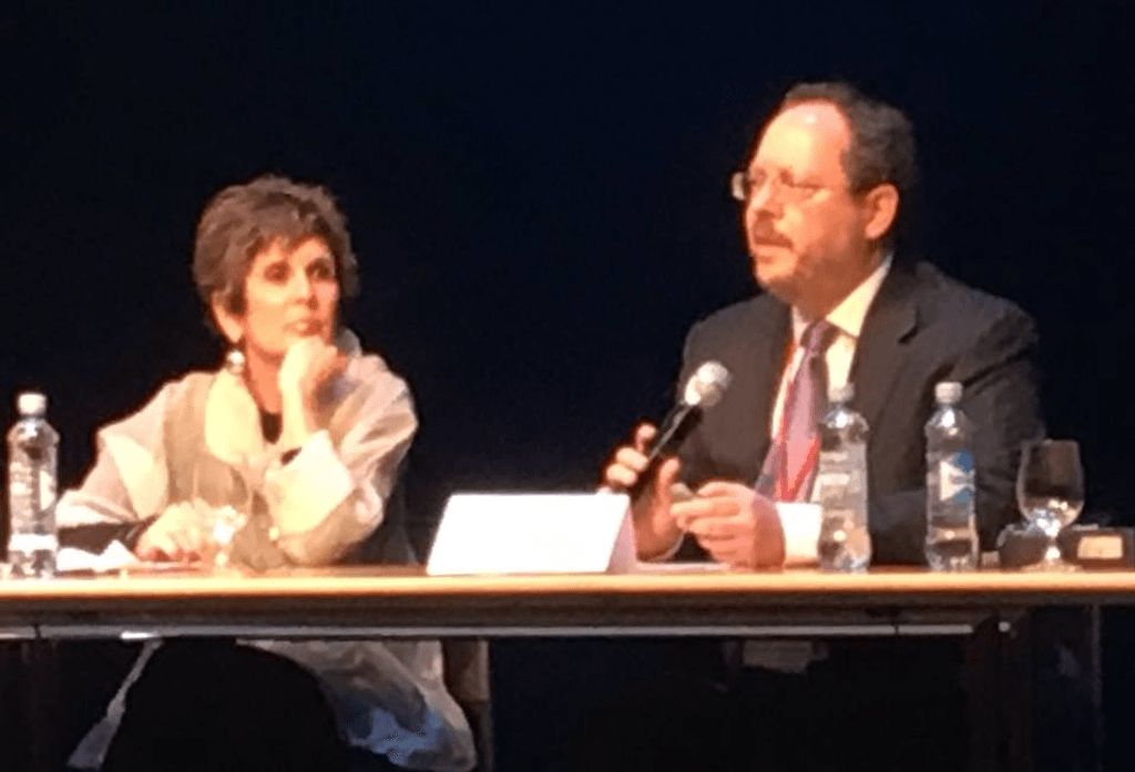 Virginia Sloan (Constitution Project) and Robert Dunham (DPIC) during their panel presentation at the Sixth World Congress in Oslo (2016).